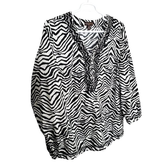 Dana Buchman Tops - Dana Buchman Size 3X Blouse Zebra Stripe Ruffle V-neck Pullover Cotton Stretch